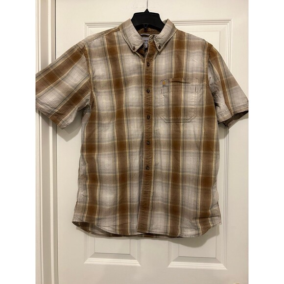 Carhartt mens Button Down Short Sleeve Plaid Shirt Size L - Picture 1 of 7